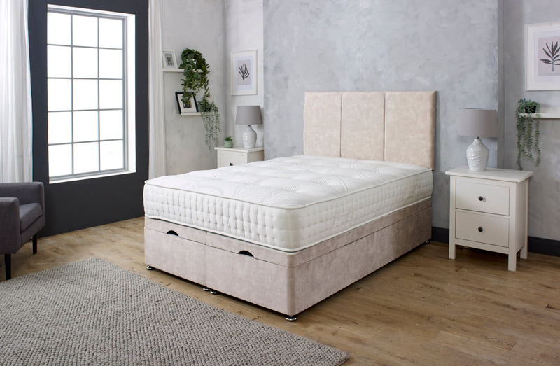 ATLAS PANEL OTTOMAN DIVAN BED WITH FLOOR STANDING HEADBOARD & MATTRESS OPTIONS