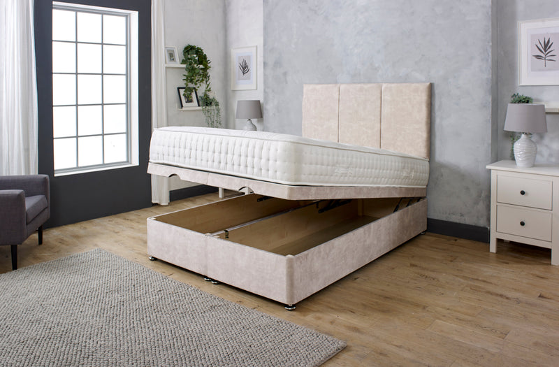 ATLAS PANEL OTTOMAN DIVAN BED WITH FLOOR STANDING HEADBOARD & MATTRESS OPTIONS