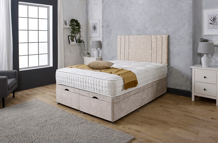 LUNA PANEL OTTOMAN DIVAN BED WITH FLOOR STANDING HEADBOARD & MATTRESS OPTIONS