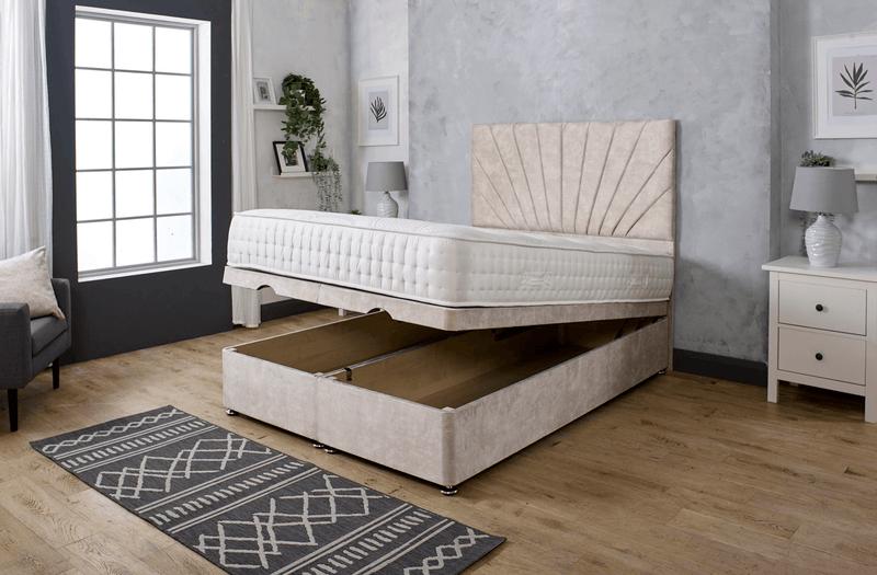 BELLA HORIZON OTTOMAN DIVAN BED WITH FLOOR STANDING HEADBOARD & MATTRESS OPTIONS