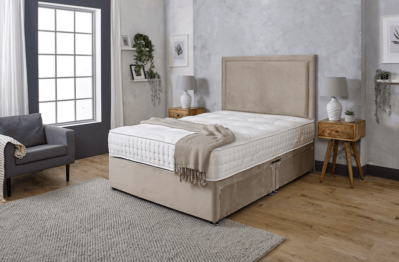 AMARA PLAIN DIVAN BED WITH HEADBOARD AND MATTRESS OPTIONS