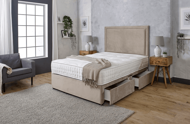 AMARA PLAIN DIVAN BED WITH HEADBOARD AND MATTRESS OPTIONS