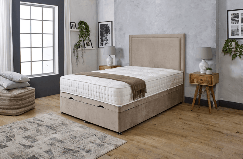 AMARA PLAIN OTTOMAN DIVAN BED WITH FLOOR STANDING HEADBOARD & MATTRESS OPTIONS