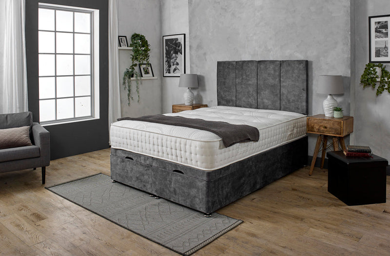 OLIVER 4 PANEL OTTOMAN DIVAN BED WITH HEADBOARD & MATTRESS OPTIONS