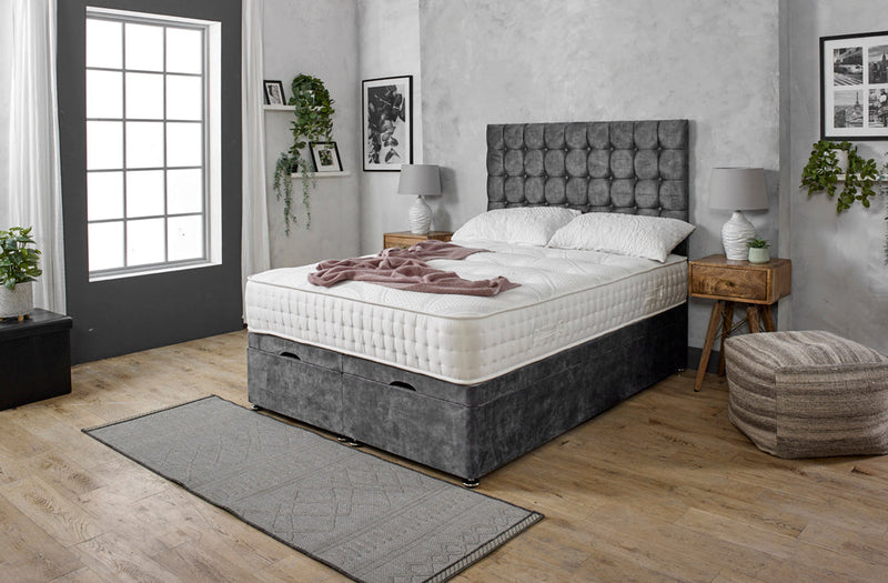 JOSEPH CUBE OTTOMAN DIVAN BED WITH HEADBOARD & MATTRESS OPTIONS