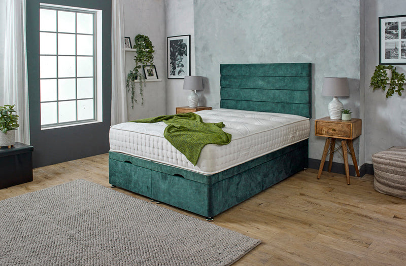HOLLY HORIZONTAL 4 PANEL OTTOMAN DIVAN BED WITH HEADBOARD & MATTRESS OPTIONS