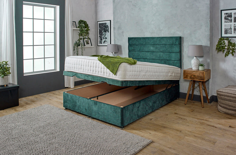 HOLLY HORIZONTAL 4 PANEL OTTOMAN DIVAN BED WITH HEADBOARD & MATTRESS OPTIONS