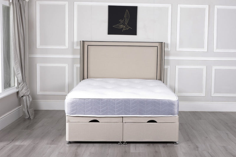 LEO OTTOMAN DIVAN BED WITH FLOOR STANDING HEADBOARD & MATTRESS OPTIONS