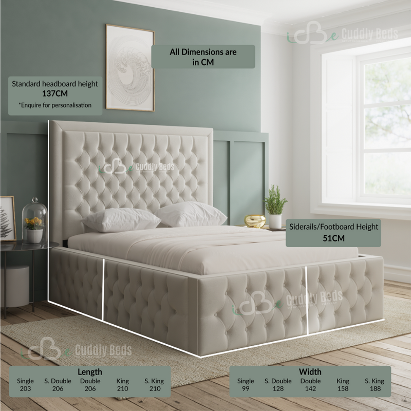 Keeley Chesterfield Upholstered Bed Frame With Storage Options