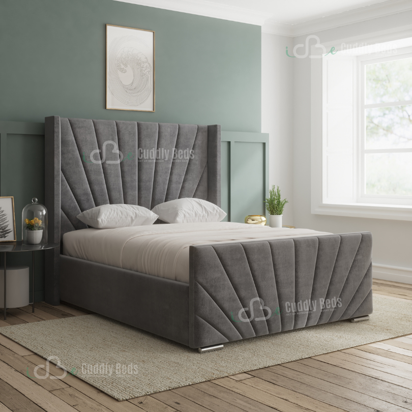 Riley Horizon Wingback Upholstered Bed Frame With Storage Options