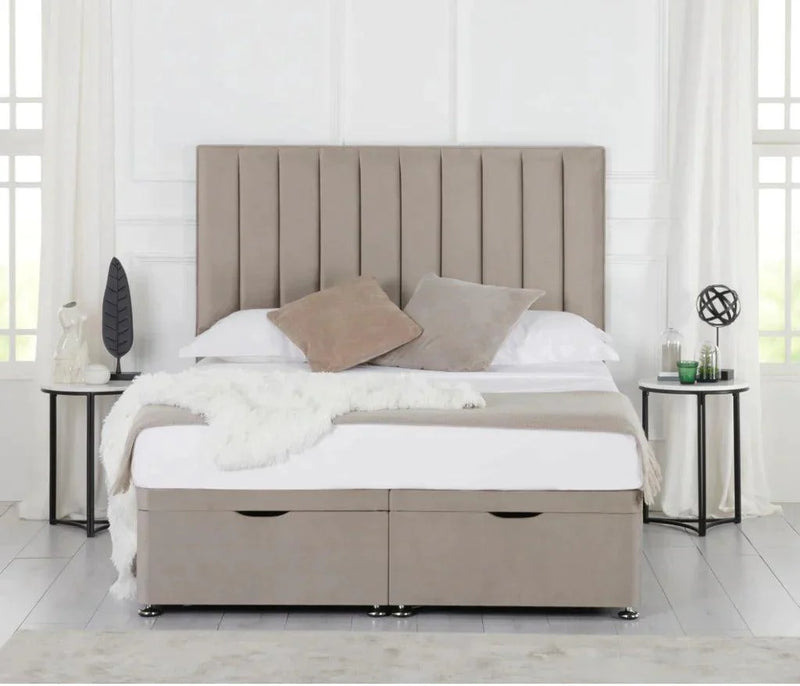 Molly Panel Ottoman Divan Bed with Floor Standing Headboard & Mattress Options - Cuddly Beds