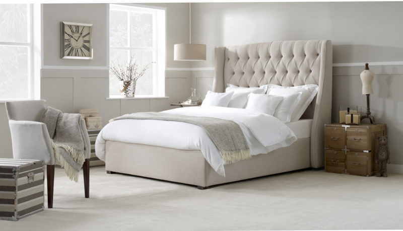 Charlotte Chesterfield Wingback Divan bed with Floor Standing Headboard & Mattress Options