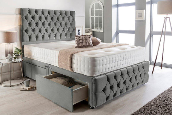 Darwin Chesterfield Divan bed with Headboard, Footboard and Mattress options - Cuddly Beds Ireland